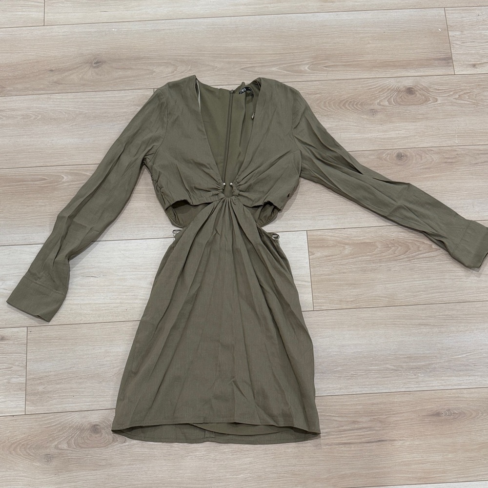 Zara Long Sleeve Khaki Dress
